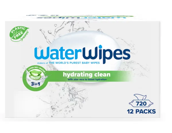 WATERWIPES Obrúsky vlhčené hydrating clean bez obsahu plastov 720 kusov