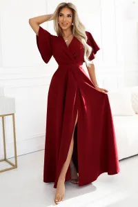 Numoco Jennifer – elegantné dlhé šaty s rukávikom a rozparkom 581-8 Farba: Čierna, Veľkosť: M