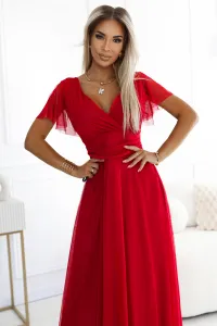 562-7 NASTIA Long dress with a neckline and short sleeves - red