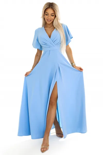 Numoco Jennifer – elegantné dlhé šaty s rukávikom a rozparkom 581-8 Farba: Čierna, Veľkosť: M
