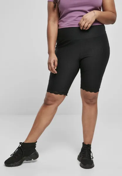 Women's high-waisted cycling shorts with lace trim black