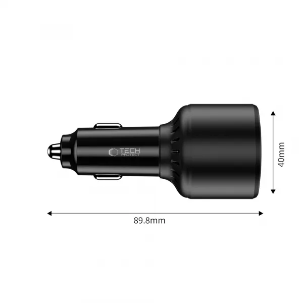 Tech-Protect CC04 autonabíjačka USB / 2x USB-C 175W PD, čierna