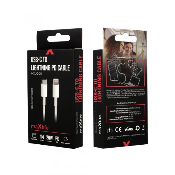 Maxlife MXUC-05 USB-C a lightning kábel 1m OEM0100927 biela
