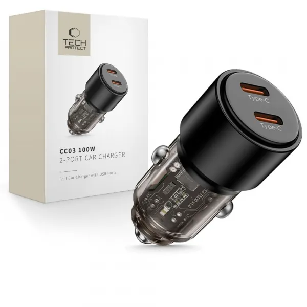 Tech-Protect CC03 autonabíjačka 2x USB-C 100W PD, čierna
