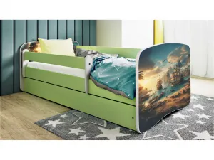 Kocot kids Detská posteľ Babydreams loď zelená, variant 70x140, se šuplíky, s matrací