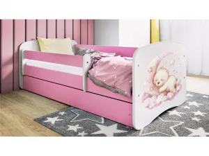 Kocot kids Detská postieľka Babydreams macko ružová, variant 80x180, se šuplíky, s matrací