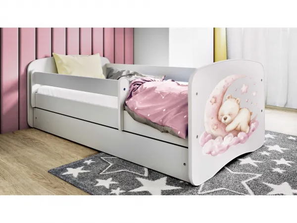 Kocot kids Detská postieľka Babydreams macko biela, variant 80x180, se šuplíky, s matrací