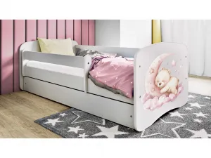 Kocot kids Detská postieľka Babydreams macko biela, variant 80x180, se šuplíky, s matrací