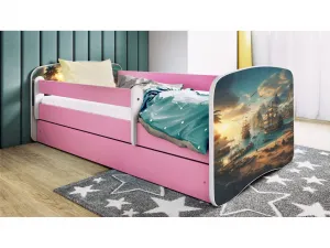 Kocot kids Detská postieľka Babydreams loď ružová, variant 70x140, se šuplíky, s matrací