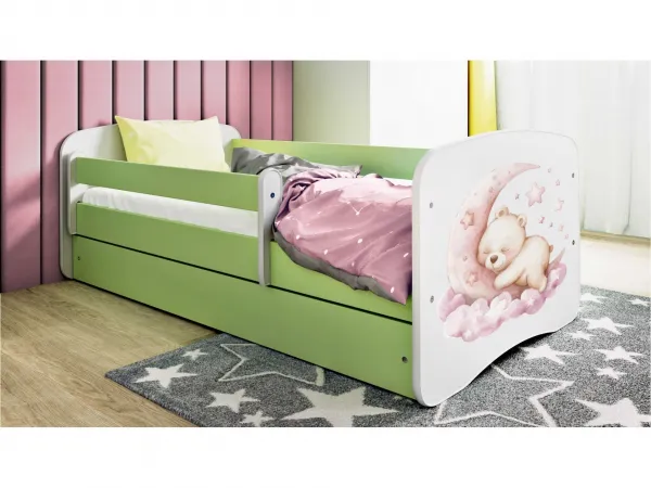Kocot kids Detská postieľka Babydreams macko zelená, variant 70x140, se šuplíky, s matrací