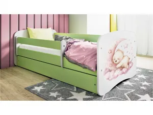 Kocot kids Detská postieľka Babydreams macko zelená, variant 70x140, se šuplíky, s matrací