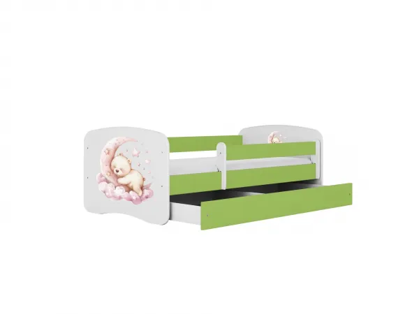 Kocot kids Detská postieľka Babydreams macko zelená, variant 70x140, se šuplíky, s matrací
