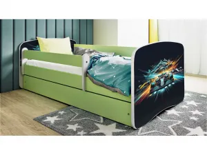 Kocot kids Detská posteľ Babydreams race zelená, variant 70x140, se šuplíky, s matrací
