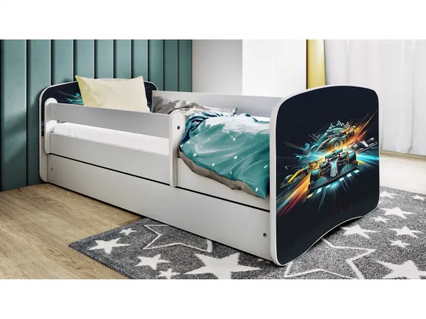 Kocot kids Detská posteľ Babydreams pretekárska biela, variant 70x140, se šuplíky, s matrací