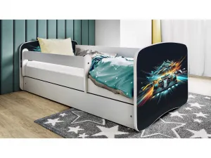 Kocot kids Detská posteľ Babydreams pretekárska biela, variant 70x140, se šuplíky, s matrací