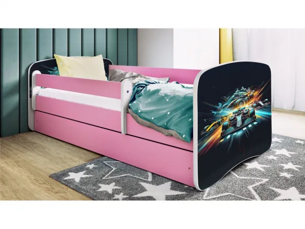 Kocot kids Detská posteľ Babydreams race ružová, variant 70x140, se šuplíky, s matrací