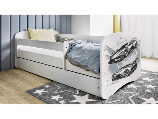 Kocot kids Detská posteľ Babydreams pretekárske auto biela, variant 80x180, se šuplíky, s matrací