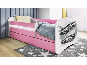 Kocot kids Detská posteľ Babydreams pretekárske auto ružová, variant 70x140, se šuplíky, s matrací
