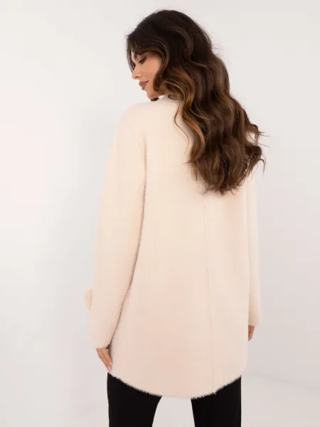 Ecru double-breasted alpaca coat with pockets