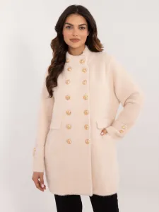 Ecru double-breasted alpaca coat with pockets
