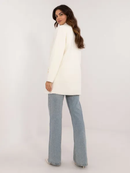 Ecru elegant alpaca coat with stand-up collar