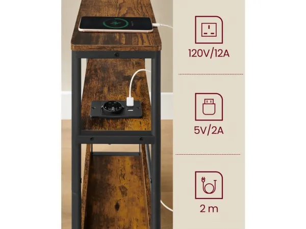 SONGMICS Odkládací stolek s USB Vasagle Jinad hnědý