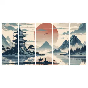 5-dielny obraz tichý večer v Japonsku