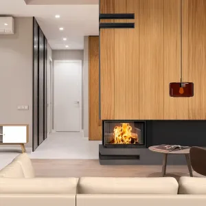 Kratki VN 810/410 pravé presklenie s výsuvným otváraním dvierok, čierne ohnisko - krbová vložka rohová VNP/810/410/BLACK