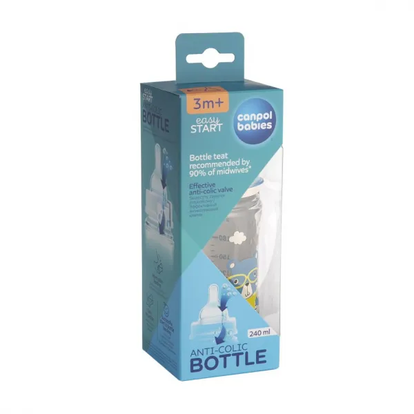 CANPOL BABIES Fľaša so širokým hrdlom Bonjour Paris 240 ml modrá