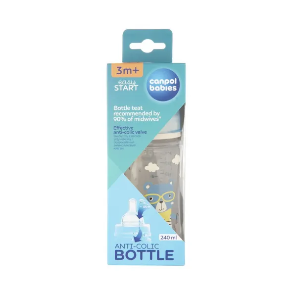 CANPOL BABIES Fľaša so širokým hrdlom Bonjour Paris 240 ml modrá