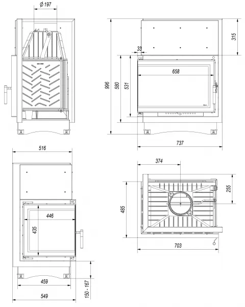 Kratki Zuzia ECO 12 kW BS DECO ľavá - krbová vložka rohová ZUZIA/ECO/L/BS/DECO