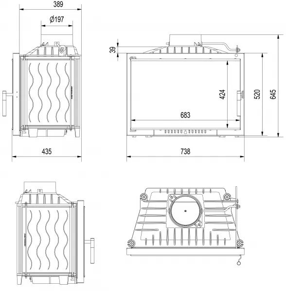 Kratki Wiktor DECO 14 kW - krbová vložka rovná WIKTOR/DECO