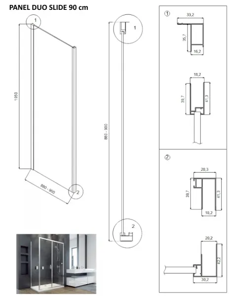 BESCO - Bočný panel k sprchovým dverám DUO SLIDE BLACK - FARBA rámu - Čierna, Rozmer A - 90, Rozmer C - 195, Smer zatvárania - Univerzálne Ľavé / Pravé, Výplň - Číre bezpečnostné sklo - 6 mm BCDUOSL90PSBC