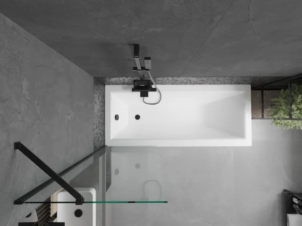 MEXEN/S - Cubik obdĺžniková vaňa 170 x 70 cm s panelom + vaňová zástena 60, transparent, čierna 550317070X9506000070