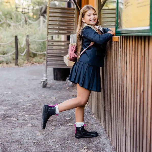 Detské barefoot Chelsea čižmy VICTORY Mini, Black & Pink