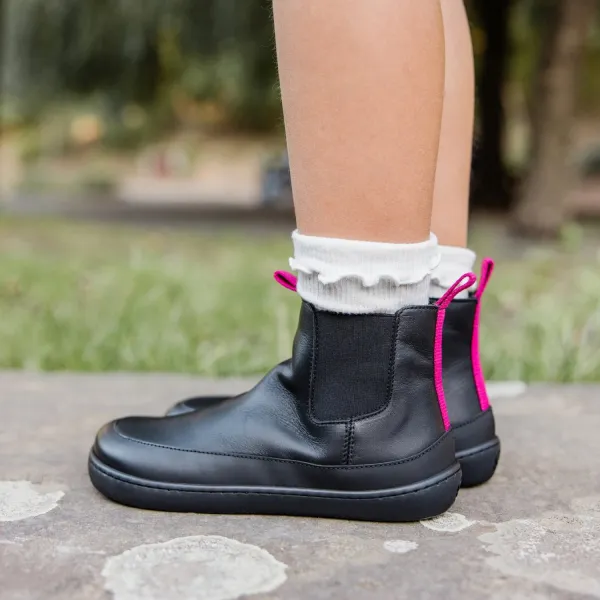 Detské barefoot Chelsea čižmy VICTORY Mini, Black & Pink