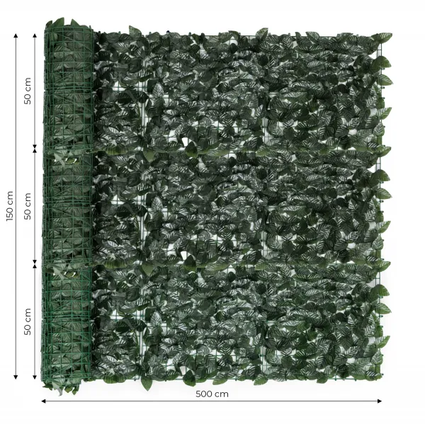 Umelý živý plot z brečtanu, 500x50 cm, zelený balkónový kryt, maskovanie