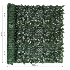 Umelý živý plot z brečtanu, 500x50 cm, zelený balkónový kryt, maskovanie