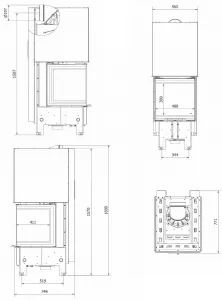 Kratki REGNOR 500/500 výsuvné dvierka - trojstranná krbová vložka REGNOR/500/500