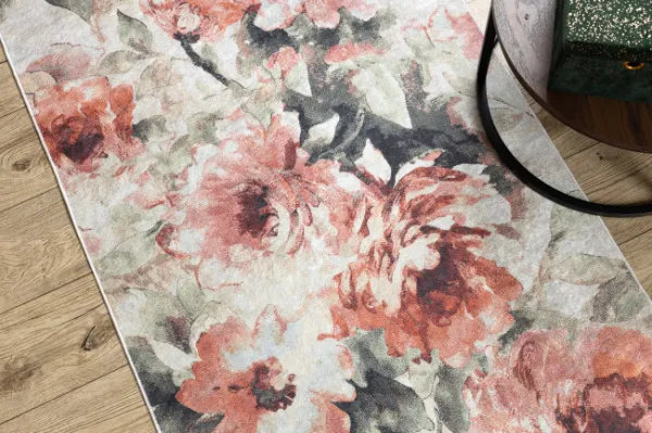 Protišmykový behúň LOTUS BOUQUET 52900 kvety béžový / ružový
