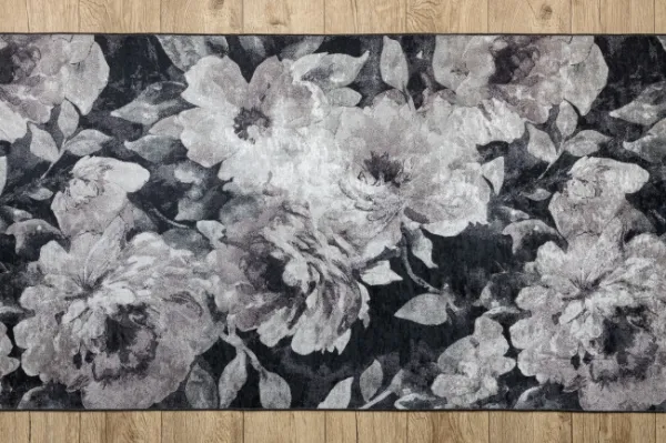 Protišmykový behúň LOTUS BOUQUET 52901 kvety sivý / béžový