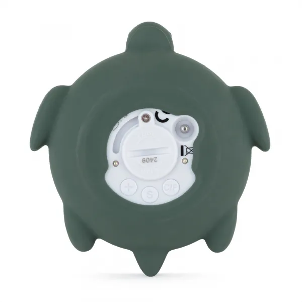 PETITE&MARS Teplomer silikónový digitálny do vody Turtle Terry Misty Green 0m+