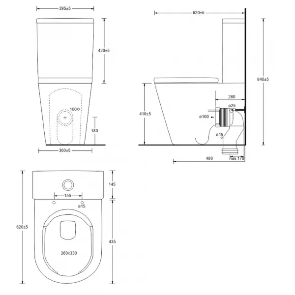 Mereo WC kombi, vario odpad, kapotované, Smart Flush RIMLESS, keramické, vr. sedátka VSD91T2