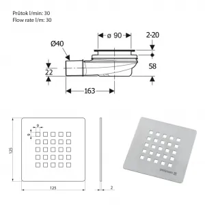 TRENECA vaničkový sifón, priemer otvoru 90mm, DN40, krytka šedá mat 84999.31