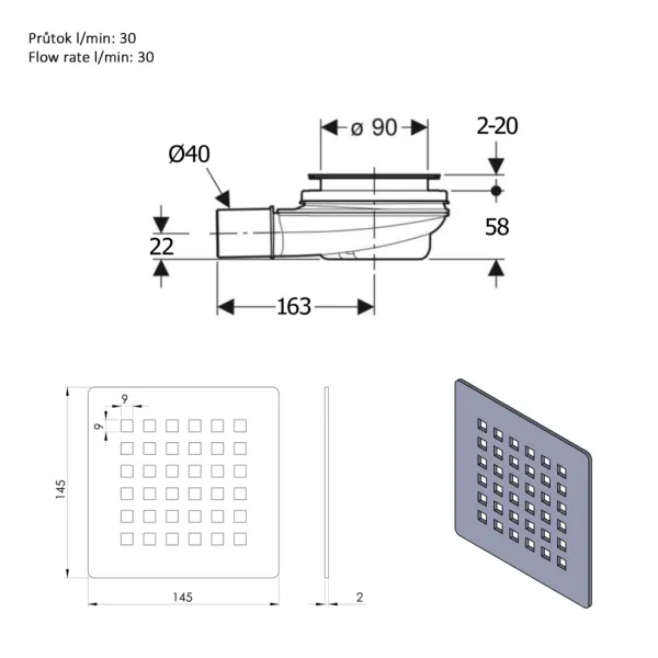 FLEXIA GEBERIT vaničkový sifón, priemer 90mm, DN40, krytka čierna 17751