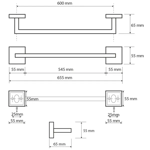 SAPHO - X-SQUARE držák ručníků 600, chrom XQ403