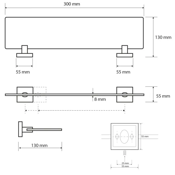 SAPHO - X-SQUARE polička skleněná 300x55x130, mléčné sklo, chrom XQ602