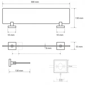 SAPHO - X-SQUARE polička skleněná 300x55x130, mléčné sklo, chrom XQ602