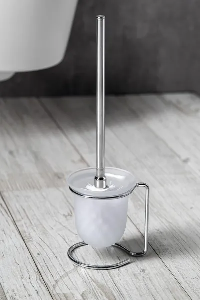 SAPHO - X-ROUND E WC štětka na postavení, mléčné sklo, chrom XR302