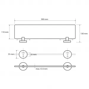 SAPHO - X-ROUND E skleněná polička 300x130, mléčné sklo, chrom XR601